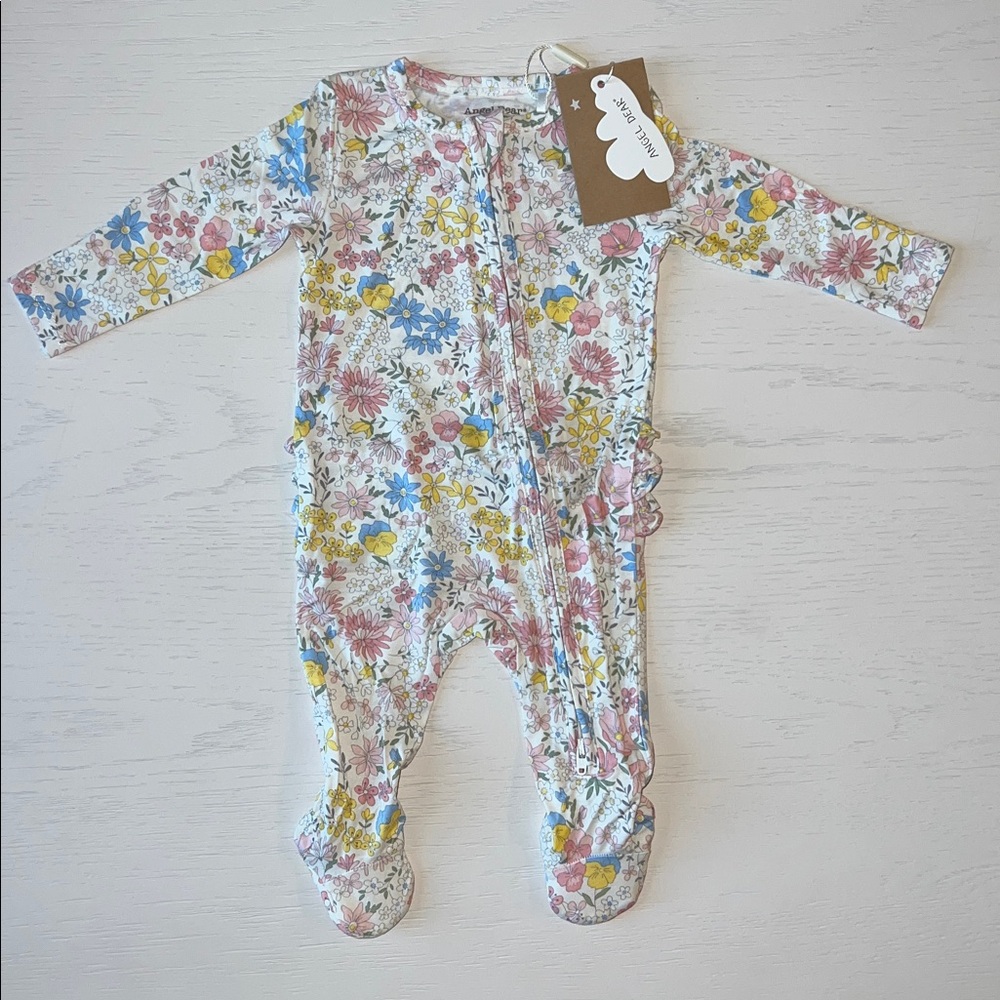 Angel Dear Ruffle Back Footie Viola Floral 3-6 months